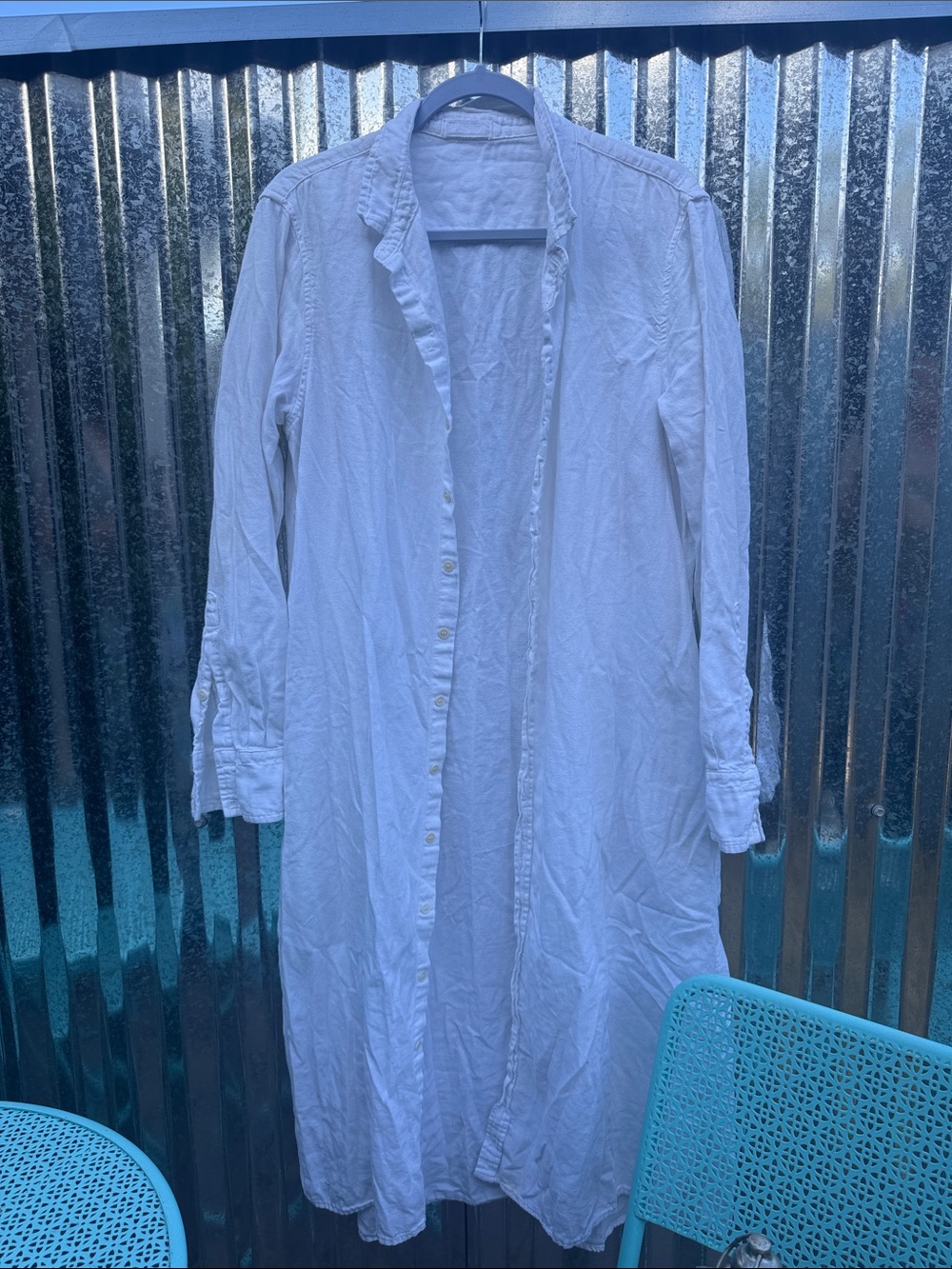 CP Shades White Long Cotton Twill Button-Up Cotton Shirt Dress